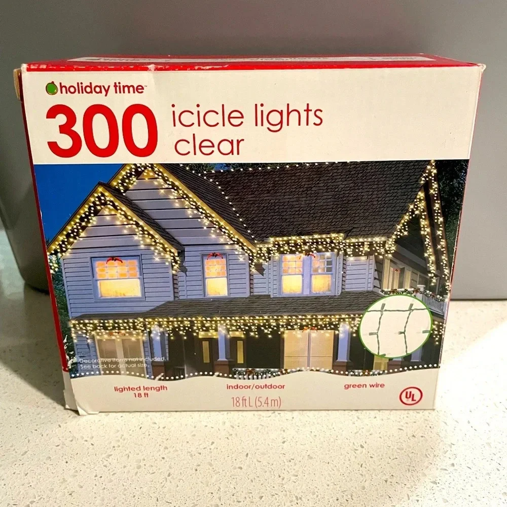 Holiday time 300 icicle lights clear indoor / outdoor use